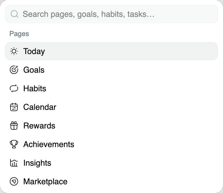 Command palette for search and quick actions